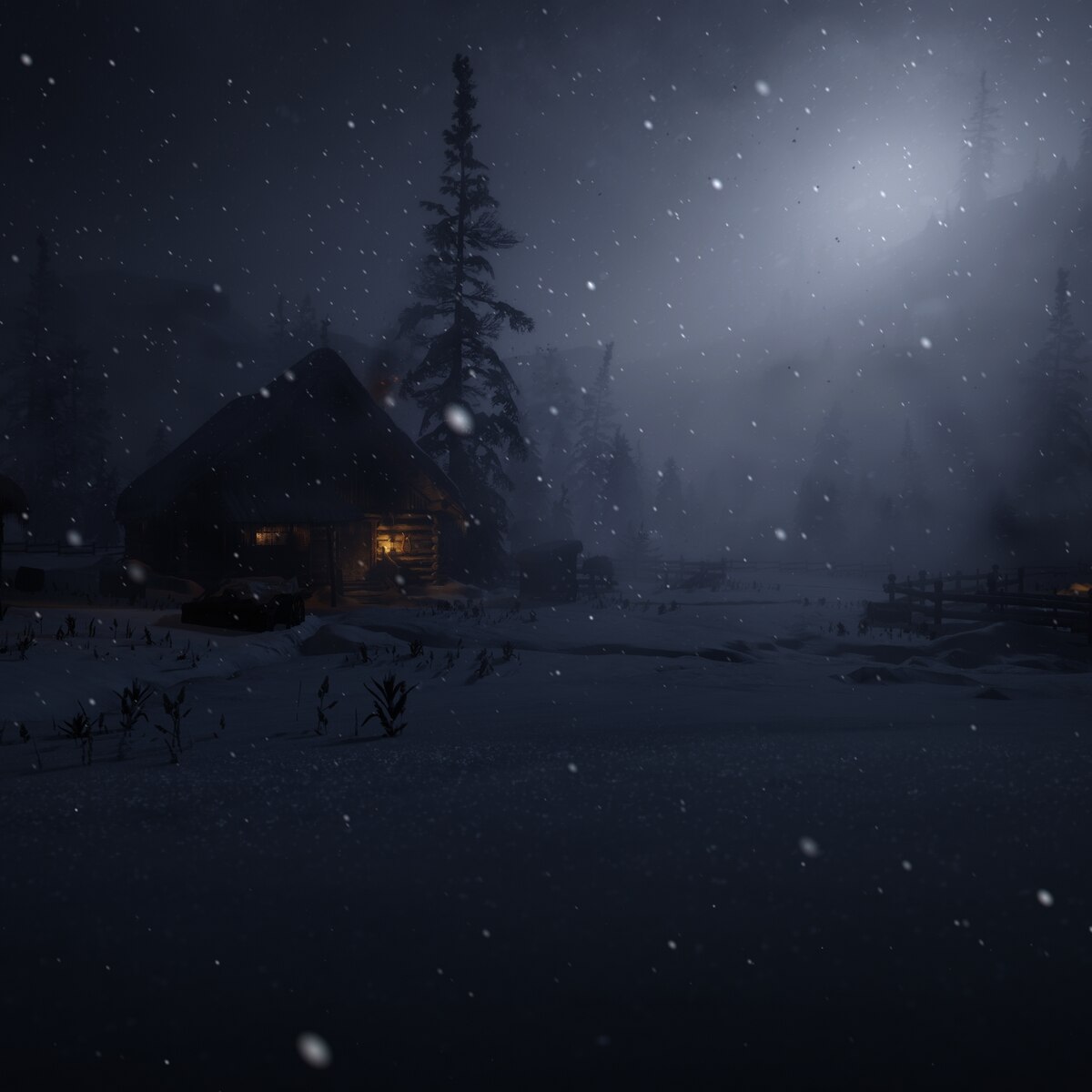 Red Dead Redemption 2 - Snowy Cabin | Snowfall (1440p)