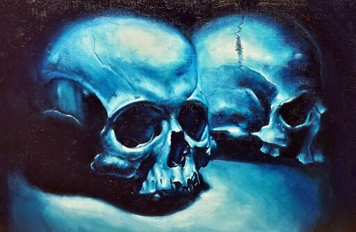 Череп в земле. Голубой череп. Красивый череп. Синий скелет.