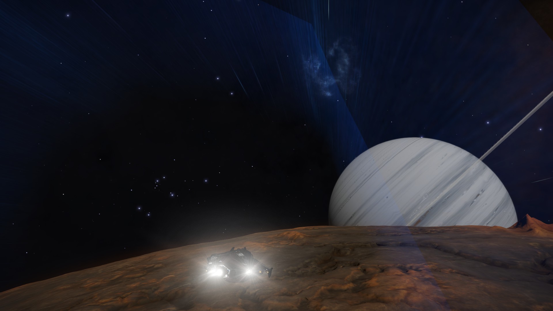Landing on the moon of a ringed planet