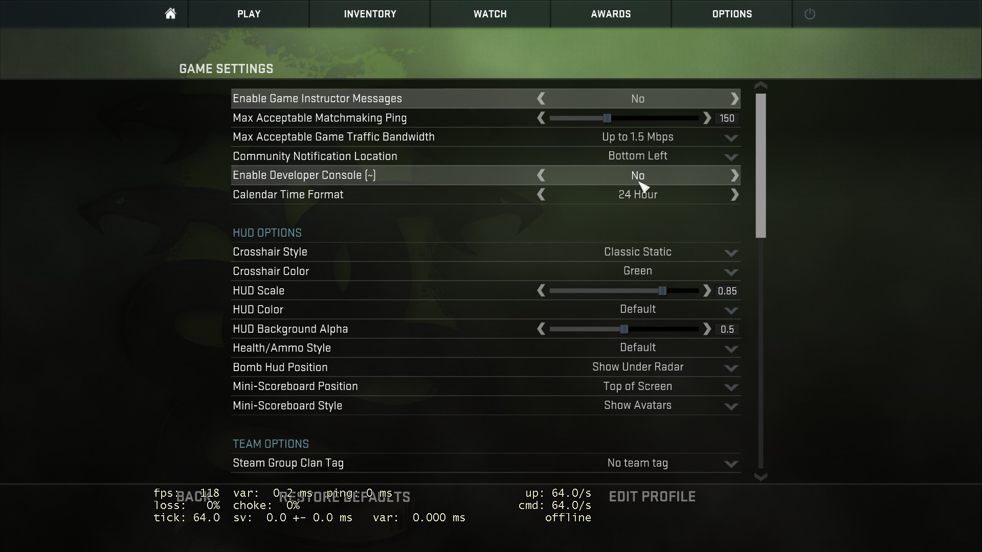 Max acceptable matchmaking ping cs go console command