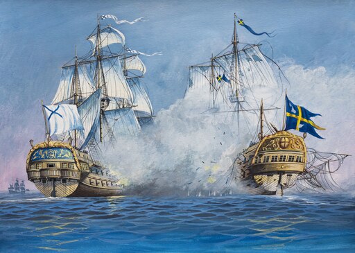 Шведская эскадра. Корабль Шведов Фрегат Элефант. Бой у острова Эзель 24 мая 1719 года.