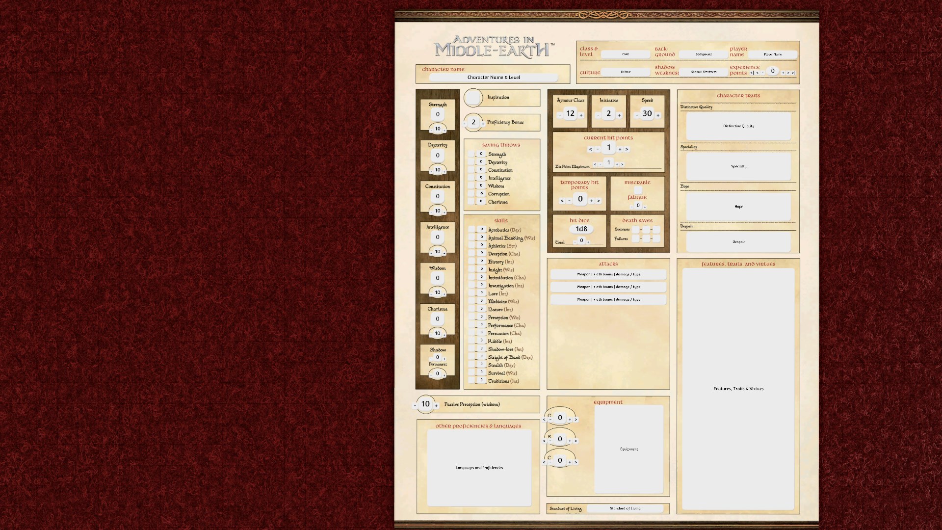Steam Workshop Adventures In Middle Earth D D 5e Ogl Scripted Character Sheet
