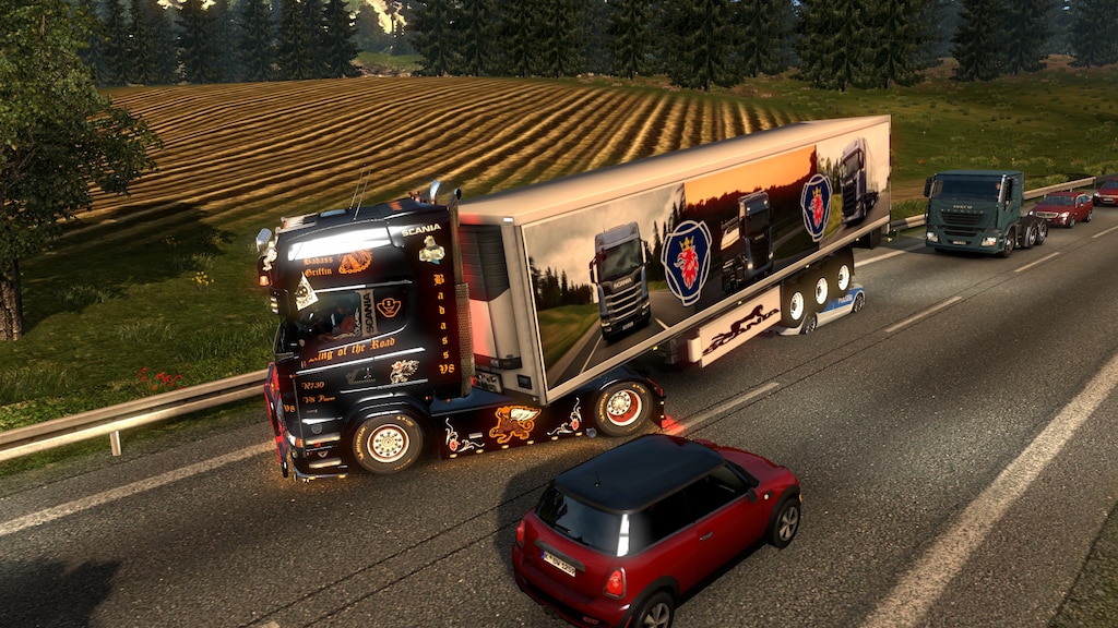 Steam Community :: Screenshot :: A cop car was overtaking another truck  when he saw me. One crash later I got the ticket and he went under my  trailer.
