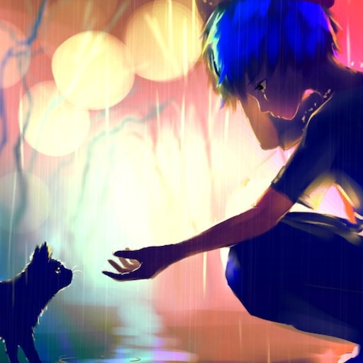 Steam Workshop::Rain, Boy With Blue Hair And Cat. Relaxing Anime