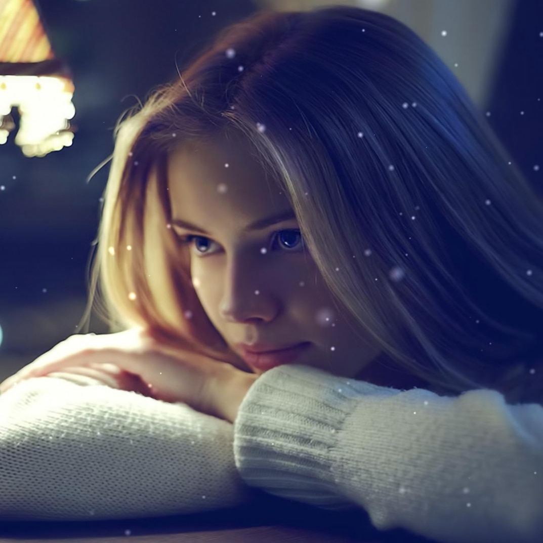 Girl Resting Head on Arms At Desk [1080p] (Snow Effect)