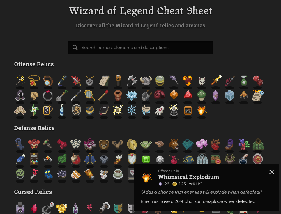 Wizard of Legend Cheat Sheet image 1