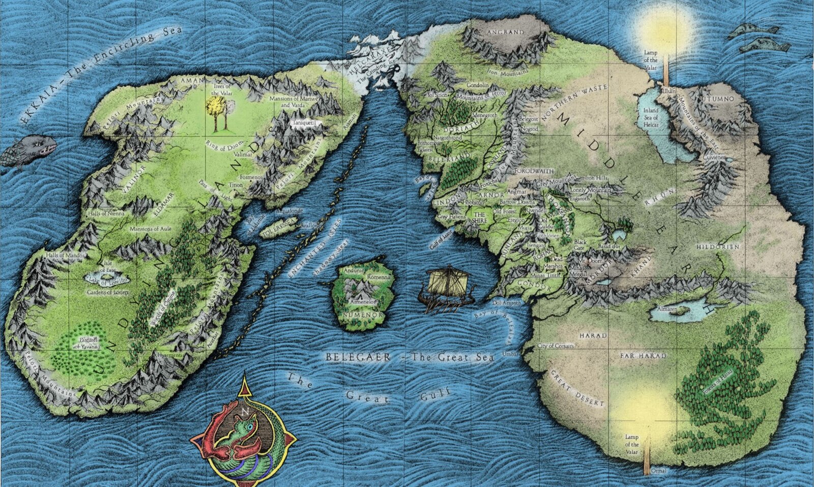 Карта Средиземья Толкиена Валинор