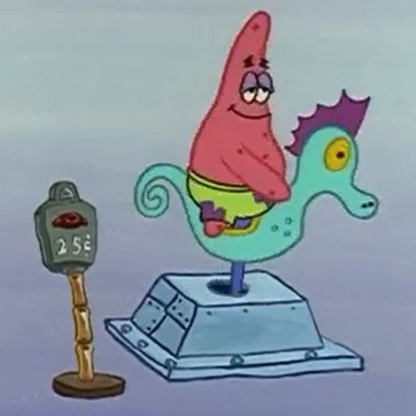 Patrick riding a seahorse