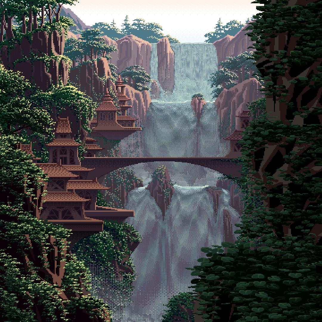 8-Bit Pixel Waterfall Afternoon