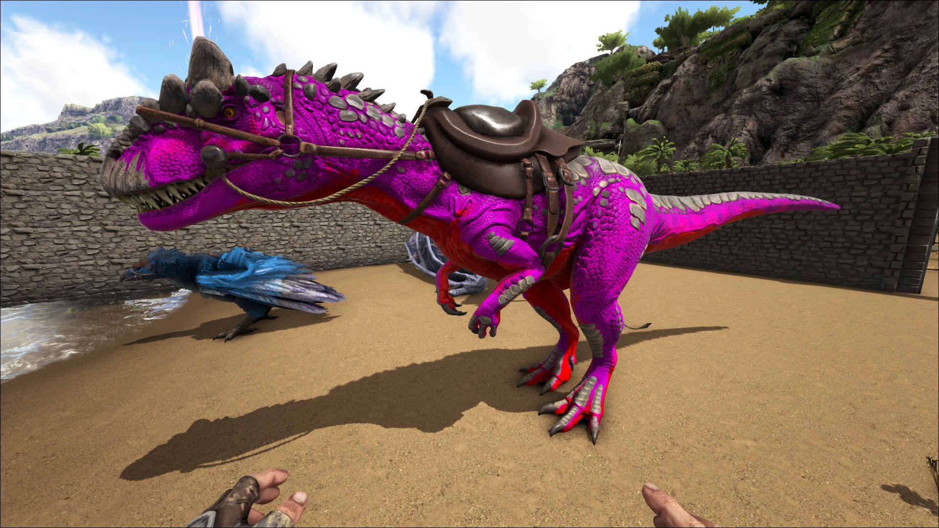Pink and white allo named valentine, and my giga named The Dark Knight :  r/ARK