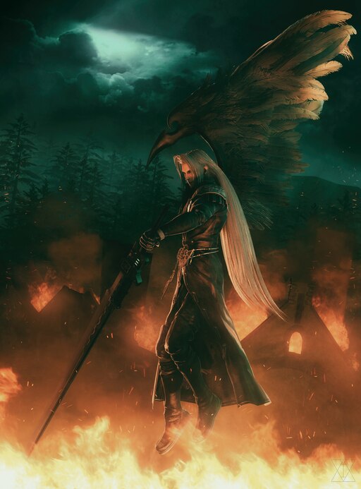 Сефирот ангел. Sephiroth one Winged Angel. Сефирот в огне. Сефирот с крылом. One winged angel