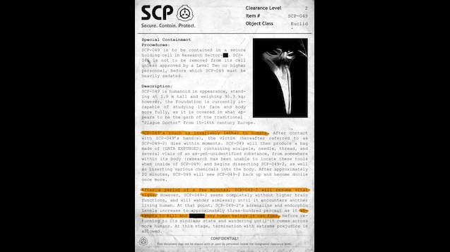 SCP - 049, SCP-049 is a humanoid entity, roughly 1.9 meters…