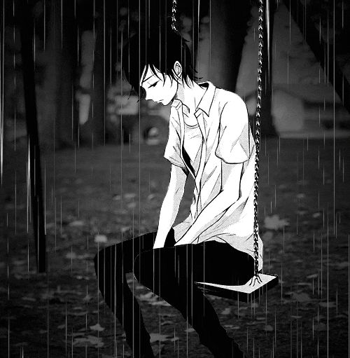 sad man in rain