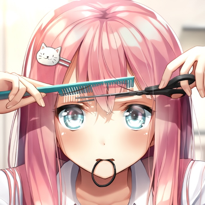 Anime girl-Cutting hair