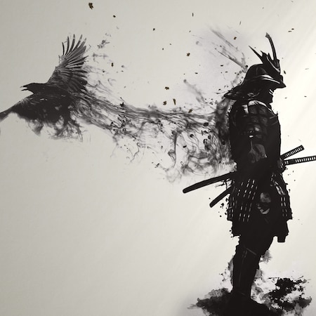 Epic samurai with crow 4k wallpaper