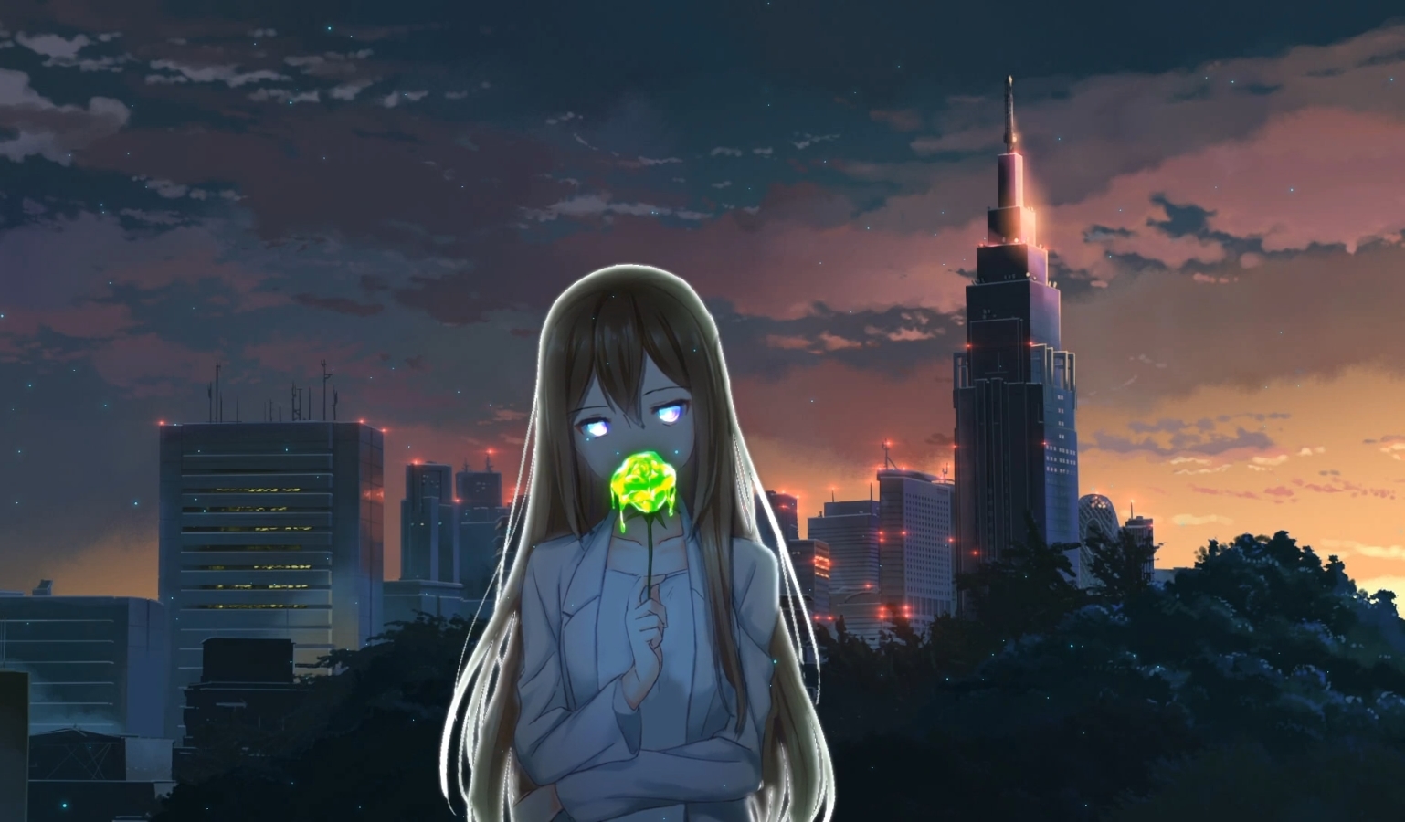 Steam Workshop 緑の輝く花のアニメーションの壁紙を保持している女の子