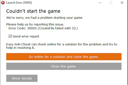 Кодом 30005 createfile failed Кодом 30005 createfile failed