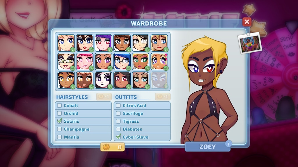 Steam Community :: Screenshot :: Disappoint Your Parents achievement:  Unlock all outfits and hairstyles for all girls.