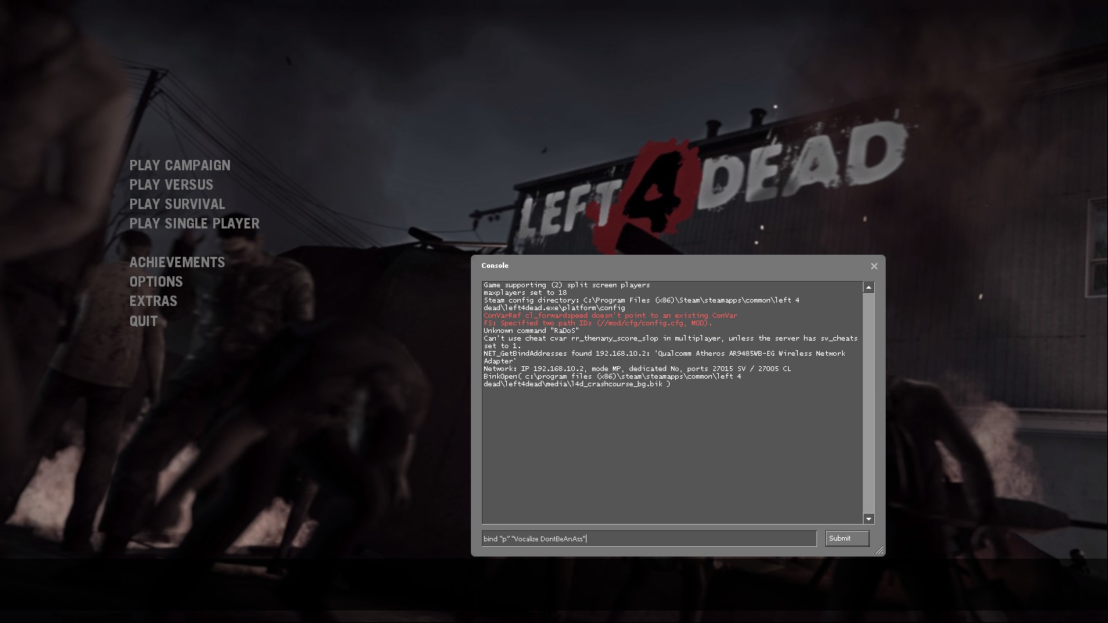 Left 4 Dead PC Cheat Codes and Achievements