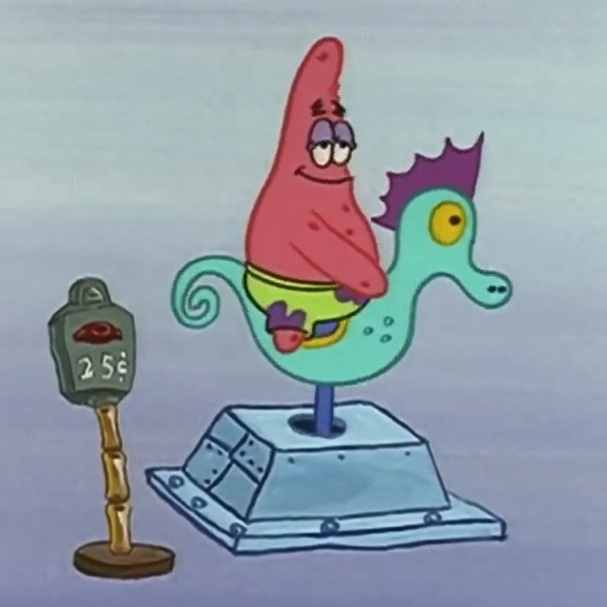 Patrick riding a seahorse