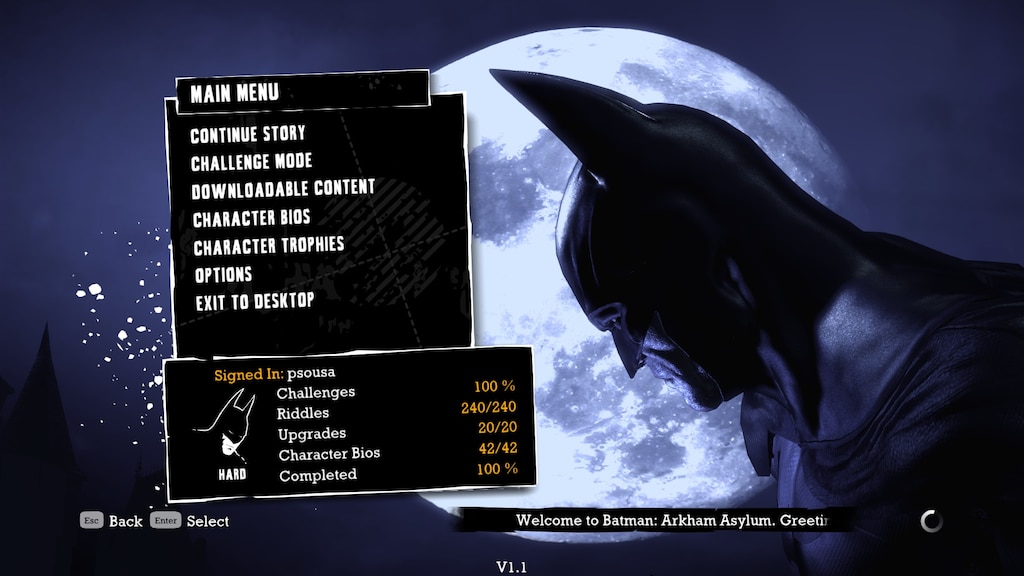 Steam Community :: Screenshot :: Batman: Arkham Asylum - 100% complete