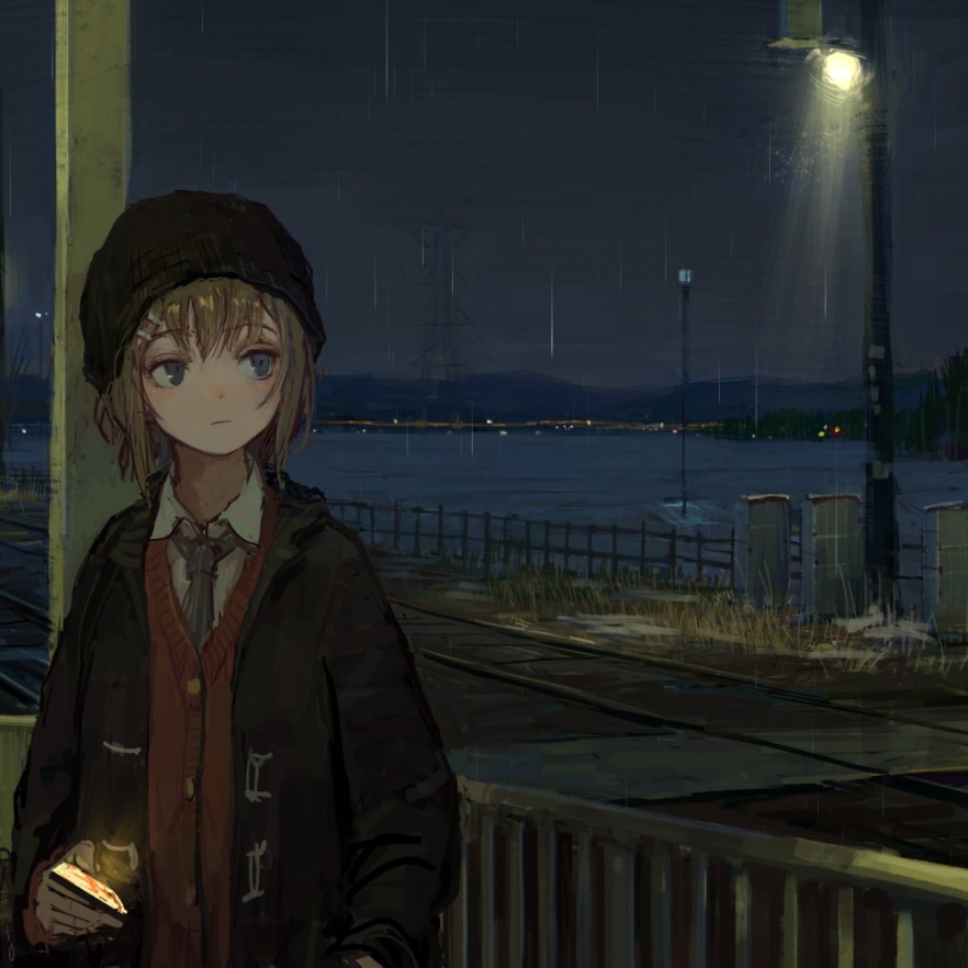 Anime Girl in the rain (Animated Rain with Sound)