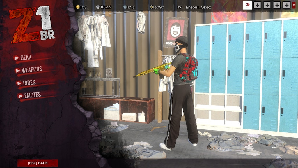 Steam Community :: Screenshot :: It was my dream loadout for Z1br (2015  gold ar / Crown Backpack / Hizzy tux / H1Z1 Beanie / Blk TG pants) in the  past, but now the dream comes true.